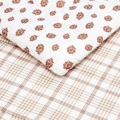 Amazon Basics Lightweight Microfiber Comforter Set, 3-Piece, Full/Queen, Off White Floral