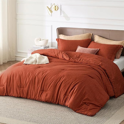 Bedsure Full Comforter Set - Burnt Orange Soft Bedding for All Seasons, Cationic Dyed Bed Set, 3 Pieces, 1 Full Size Comforter (82"x86") and 2 Pillow Shams (20"x26"+2")