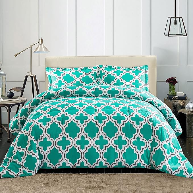 Superior Trellis Comforter Set with Pillow Shams, Luxurious & Soft Microfiber with Down Alternative Fill, Contemporary Geometric Trellis Design - Twin/Twin XL Bedding Set, Teal
