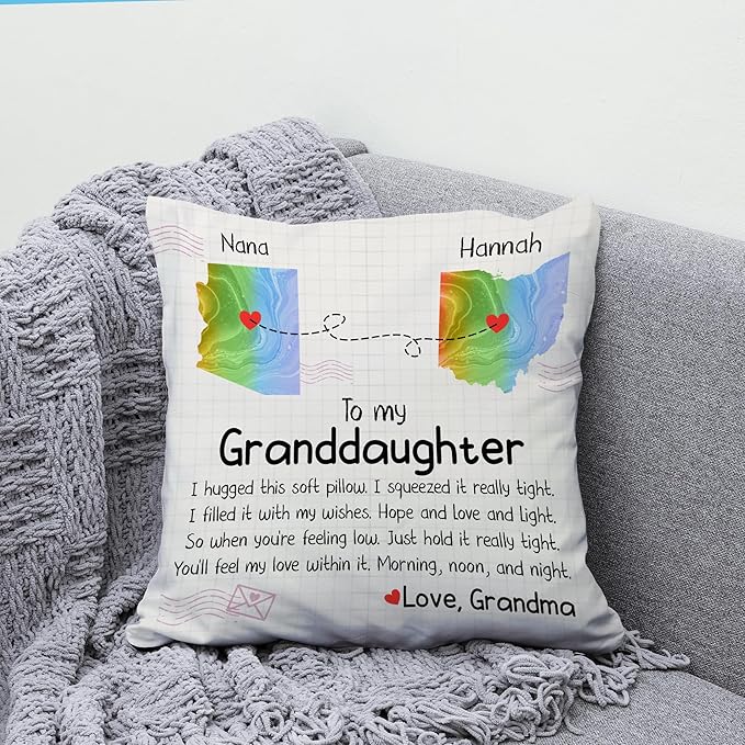Hyturtle Personalized to My Granddaughter Pillow (Insert Included) Gifts from Grandma - Birthday for Granddaughter - State to State Custom Name Sofa Couch Home Decor Throw Pillow