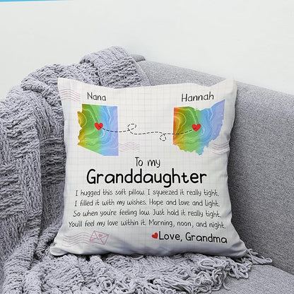 Hyturtle Personalized to My Granddaughter Pillow (Insert Included) Gifts from Grandma - Birthday for Granddaughter - State to State Custom Name Sofa Couch Home Decor Throw Pillow