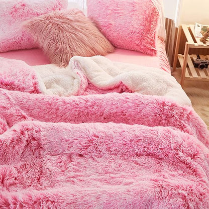 Joyreap 3-Piece Plush Shaggy Comforter Set, King Size Luxury Faux Fur Sherpa Reversible Bedding Comforter Set, Ultra Cozy Warm Fluffy Bedding Set for Winter (Pink n White, 100x88 inches)