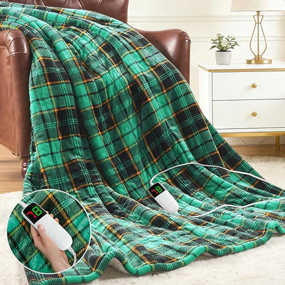 OCTROT Heated Blanket Electric Full Size 72X84, Heating Throw with 10 Heating Levels & 8 Hours Auto Off, Checkered Plaid Sherpa Blanket Warmer for Adults, Fast Heat and Washable, in Purple