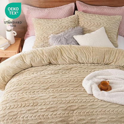 PHF Fluffy Sherpa Fleece Twin Comforter Set, 2 Pieces Warm Fuzzy Soft Bedding for Winter, 3D Tufted Flannel Plush Shaggy Bed Set, 1 Comforter (68"x90") and 1 Pillowcase (20"x26"), Khaki