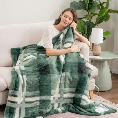 Berkshire Blanket Heated Throw Blanket, Grace Fur to Loftmink Reversible Electric Throw with 4 Heat Levels, Fast Heating Printed Throw for Couch and Bed, Auto Shut-Off Feature (50"x60")