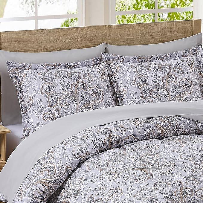 Paisley Comforter Set King Size with Sheets Bed in a Bag – Deep Pocket Fitted Sheet with Elastic Corners, Cozy Comforter, Pillowcases & Shams – Soft Microfiber All Season Bedding – Machine Washable