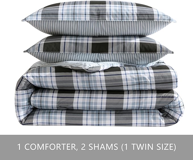 Eddie Bauer - Queen Comforter Set, Cotton Reversible Bedding with Matching Shams, Stylish Luxurious Bedding Set (Lewis Navy, Queen)