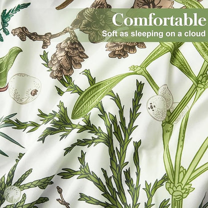 King Comforter Set - 3 Pieces Botanical Bedding Comforter Set, 1 Soft Vintage Beige Plant Flowers Comforter (104"x90") and 2 Pillow Shams(20"x36") Ultra-Soft Comfort Suitable for All Seasons