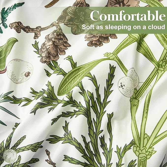 Queen Comforter Set - 3 Pieces Botanical Bedding Comforter Set, 1 Soft Vintage Beige Plant Flowers Comforter (90"x90") and 2 Pillow Shams(20"x26") Ultra-Soft Comfort Suitable for All Seasons