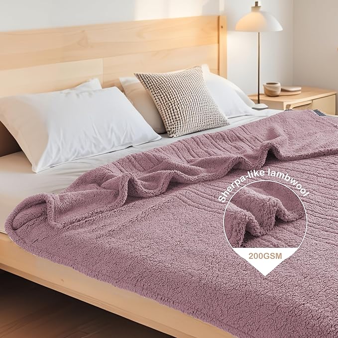 Electric Heated Blanket Full Size 72"×84" with 9 Heating Levels & 1-10Hs Auto Off，Double Sided Plush Sherpa, Energy Efficient, Machine Washable, for Couch & Bed, Light Purple