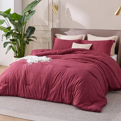 Bedsure Queen Comforter Set - Dark Red Comforter Queen Size, Soft Bedding for All Seasons, Cationic Dyed Bedding Set, 3 Pieces, 1 Comforter (90"x90") and 2 Pillow Shams (20"x26"+2")