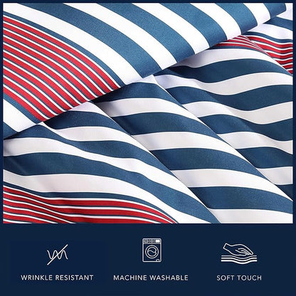 Nautica - Full/Queen Comforter Set, Ultra Soft Bedding with a Woven Textured Feel, Medium Weight for Year Round Comfort, 3 Piece Bed Set with Matching Pillowcases (Kennedy Stripe Navy)