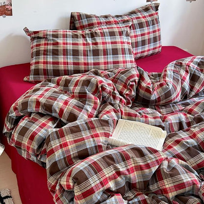 HighBuy Twin XL Comforter Set Red Gingham Bedding Comforter with 2 Pillowcases Modern Style Grid Plaid Comforter Set Fluffy Soft Lightweight Gingham Bedding Set,1 Comforter and 2 Pillowcases