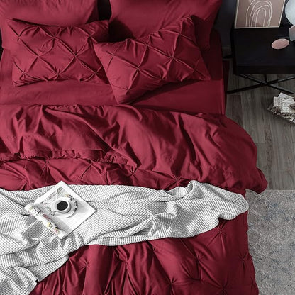 Bedsure King Size Comforter Set Dark Red - Bed in a Bag Bedding Set 7 Pieces, GentleSoft™ Pintuck Bed Set Gift for Family, Pinch Pleat Dark Red Comforter with Sheets, Pillowcases & Shams