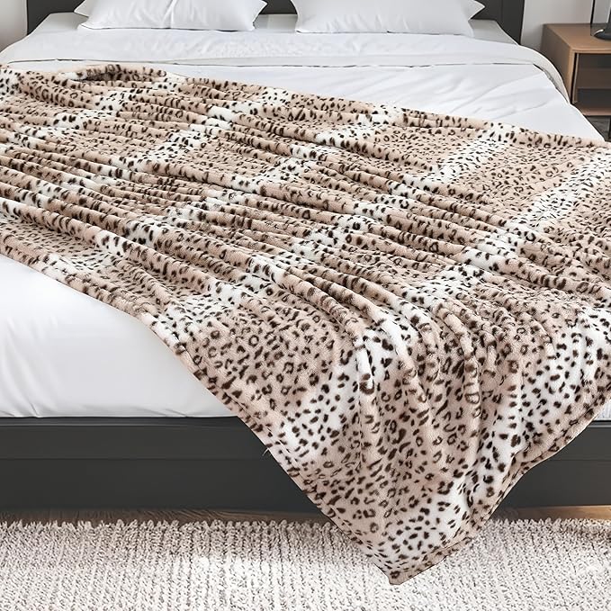 Electric Heated Blanket Full Size 72"x84",Fast Heating Throw, Soft Microplush for Bed & Couch, 1-10Hs Auto Off & 6 Heating Levels, Machine Washable, Gifts for Family-Leopard Print Beige