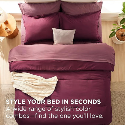 Bedsure Queen Comforter Set - 7 Pieces Burgundy Queen Bedding Set for All Seasons, Boho Contrasting Design Bed in a Bag with Comforter, Sheets, Pillowcases & Shams