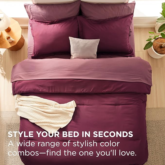 Bedsure Full Size Comforter Set - 7 Pieces Burgundy Full Bedding Set for All Seasons, Boho Contrasting Design Bed in a Bag with Comforter, Sheets, Pillowcases & Shams