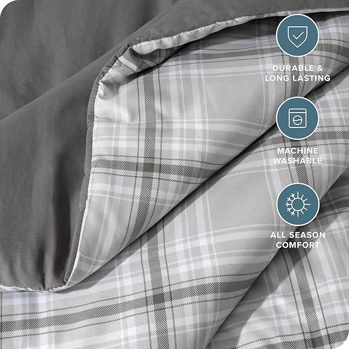 Bare Home Comforter Set - King Size - Ultra-Soft - Goose Down Alternative - Premium 1800 Series - All Season Warmth Comforter (King, Tartan Plaid/Grey)