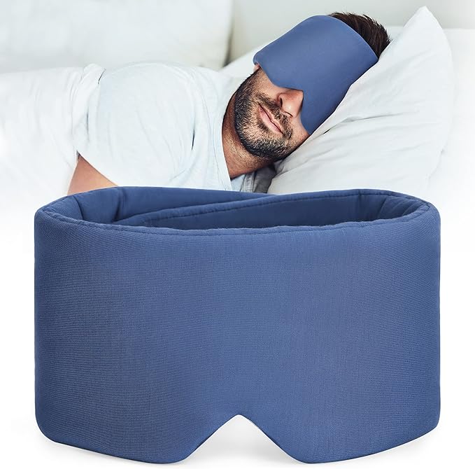 FRESHME Pure Handmade Cotton Sleep Mask - Blackout Eye Mask with Adjustable Velcro Soft and Comfortable Eye Blinder Shade for Men Women Travel Office Nap Airplane Blue
