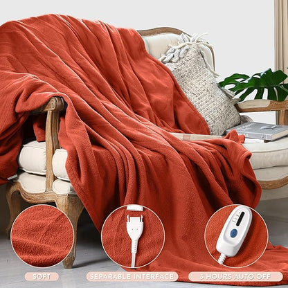 Electric Heated Blanket Full Size 72x84 Microplush Cover Blanket 4 Heat Settings & 10 Hours Auto Off, Cozy & Breathable, Warm All Night, Orange