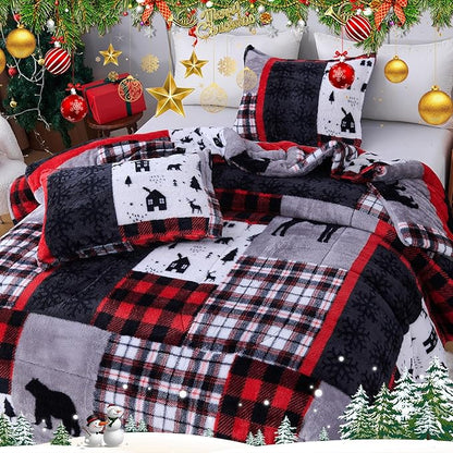 YIYEA Christmas Fluffy Queen Size Comforter Set, Luxury Faux Fur Comforter, Ultra Soft Plush Fuzzy Velvet Bedding Comforter Sets for Fall Winter, Cozy Warmth, No Shedding, 3PC, Queen