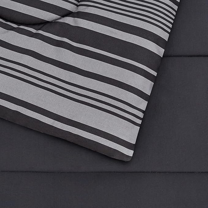 Amazon Basics 5-Piece Lightweight Microfiber Comforter Set with Sheets, Bed-in-a-Bag, Gray Calvin Striped Bedding, Twin/Twin XL