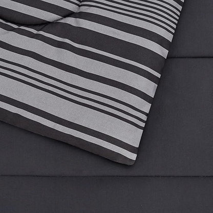 Amazon Basics 5-Piece Lightweight Microfiber Comforter Set with Sheets, Bed-in-a-Bag, Gray Calvin Striped Bedding, Twin/Twin XL