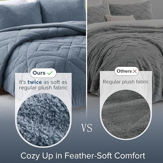 Comfort Spaces King Comforter Set Reversible Feather-Soft Plush Comforters for King Size Bed All Season Lightweight Shearling Fleece Sherpa Comforter King Size Bed Set, King/Cal King, Blue 3 Piece