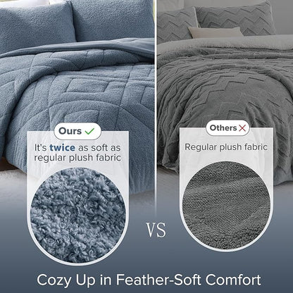 Comfort Spaces Twin Comforter Set Reversible Feather-Soft Plush Comforters for Twin Size Bed All Season Lightweight Shearling Fleece Sherpa Comforter Twin Size Bed Set, Twin/Twin XL, Blue 2 Piece