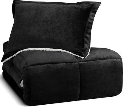 Utopia Bedding Micromink Sherpa Fleece Twin Comforter Set with 1 Pillow Sham, Plush and Warm Bedding Comforter Sets, Down Alternative Comforter, Ultra Soft and Cozy Comforter Set (Twin, Black)