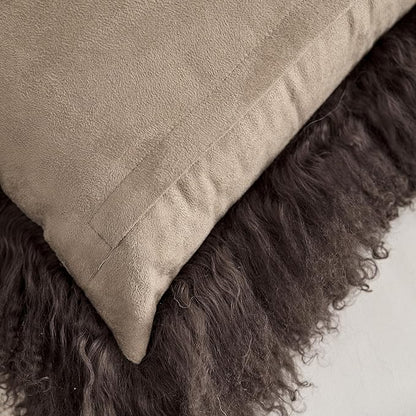 Genuine Mongolian Lamb Fur Pillow Cover – 12"x20" Rectangular Cushion Case – Soft Curly Wool Decorative Accent for Sofa, Bed, or Chair (Chocolate Brown)
