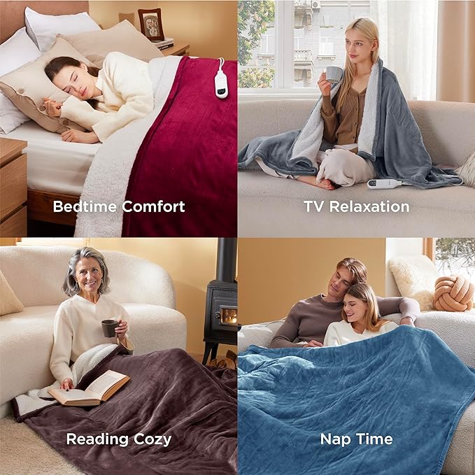 Bedsure Electric Blanket Queen Size - Dual Control Heated Blanket Queen, Fast Heating with 10 Time Settings & 10 Heat Settings, Warm Gift for Grandma (84x90 inches, Ivory)