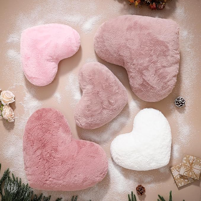EastTree Heart Pillows, Dusty Pink Heart Shaped Pillows, Ultra Soft Extra-Large Fluffy Pillows, Love Throw Pillows Gifts, Women Girls Living Room Decor 15x18 Inch