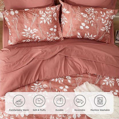 Bedsure Dusty Pink Twin Comforter Set - 5 Pieces Floral Bedding Sets, Twin Bed in a Bag with Reversible Botanical Flowers Comforter, Sheets, Pillowcase & Sham