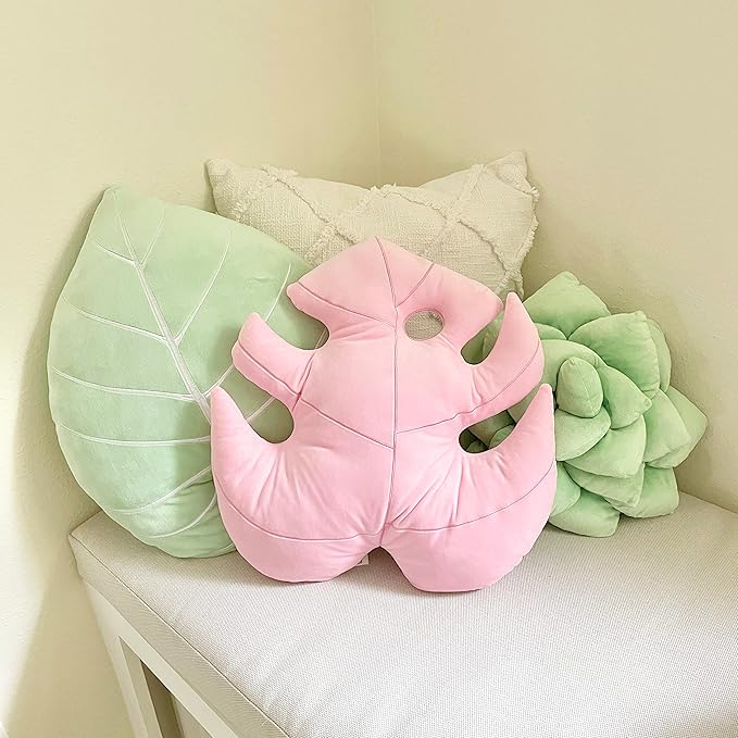 Green Philosophy Co. Monstera Deliciosa Leaf Pillow - Paradise Pink