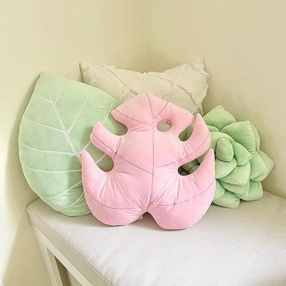 Green Philosophy Co. Monstera Deliciosa Leaf Pillow - Paradise Pink