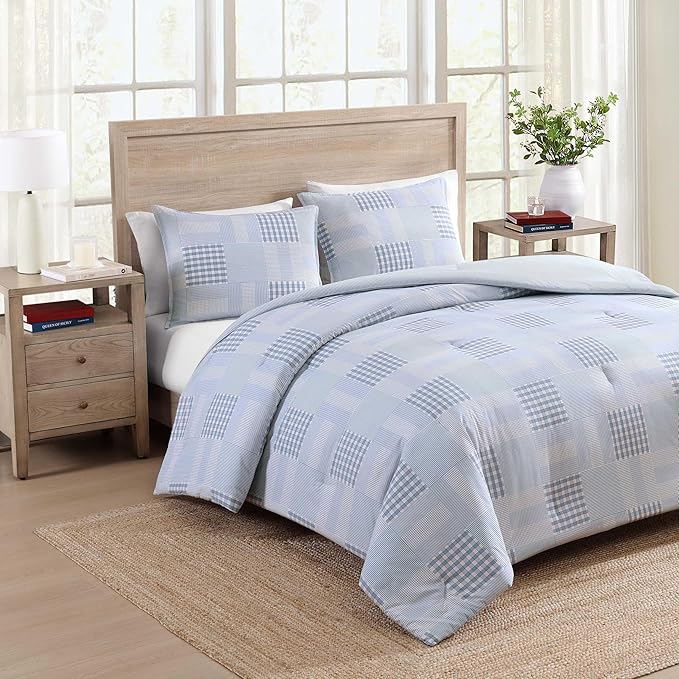 Tommy Hilfiger - Twin/Twin XL Comforter Set, Cotton Textured Bedding with Matching Sham, Medium Weight Bed Set, Oeko-TEX Certified (Hamptons Patchwork Blue)