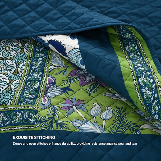 King Quilt Set for Bed - 100% Cotton Quilts Patchwork Comforter Coverlet Bedspread Reversible 90"x104" with 2 Pillow Shams