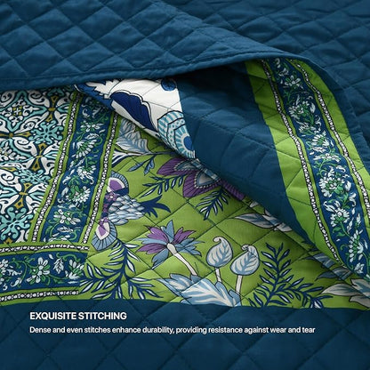 Queen Quilt Set for Bed - 100% Cotton Quilts Patchwork Comforter Coverlet Bedspread Reversible 90"x90" with 2 Pillow Shams