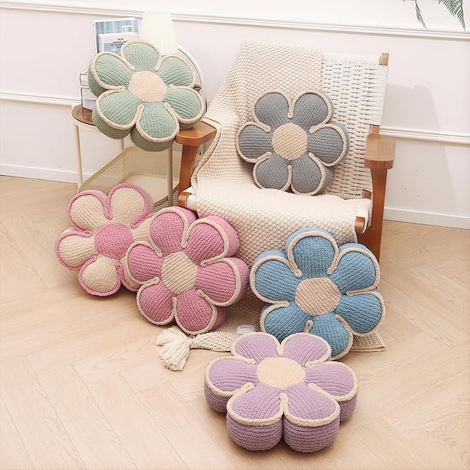 Lavender Daisy Decorative Throw Pillows Flower Shaped Pillow 16" Cute Soft Floor Cushion for Couch Bed Chair Girls Room Bedroom Decor Aesthetic (1, Lavender, 16 Inch)