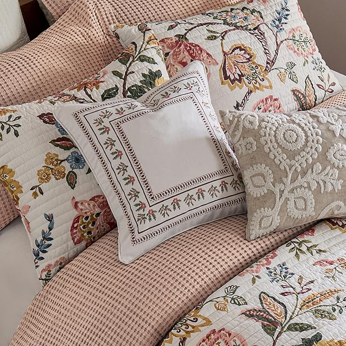 Levtex Home - Maileen Dusty Rose - Decorative Pillow (18 x 18in.) - Embroidered Floral - Pink, Green, White