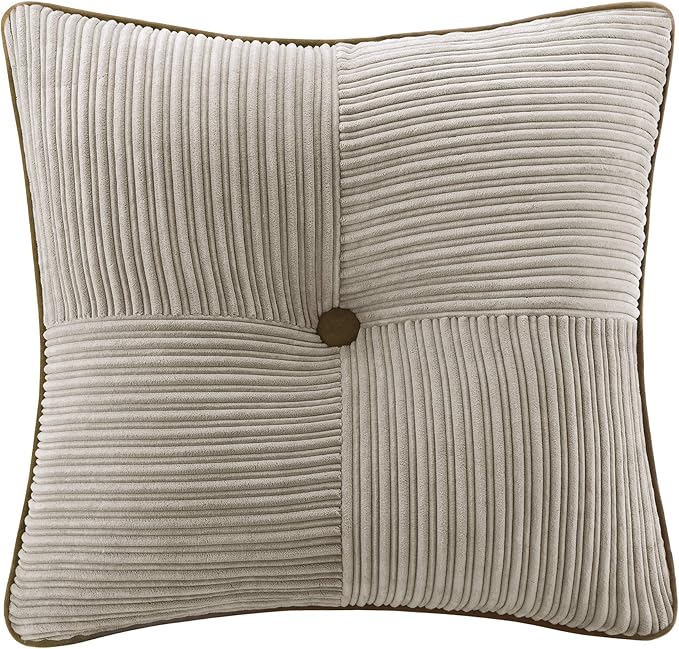 Madison Park Cozy Comforter Set Casual Blocks Design All Season, Matching Bed Skirt, Decorative Pillows, King(104"x92"), Dallas Corduroy, Taupe Brown, 7 Piece