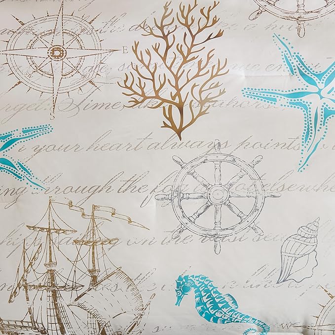 Coastal Comforter Set Queen, Beach Themed Comforters,7 Pieces Ocean Starfish Bed in a Bag Nautical Bedding with Sheets for Spring Summer