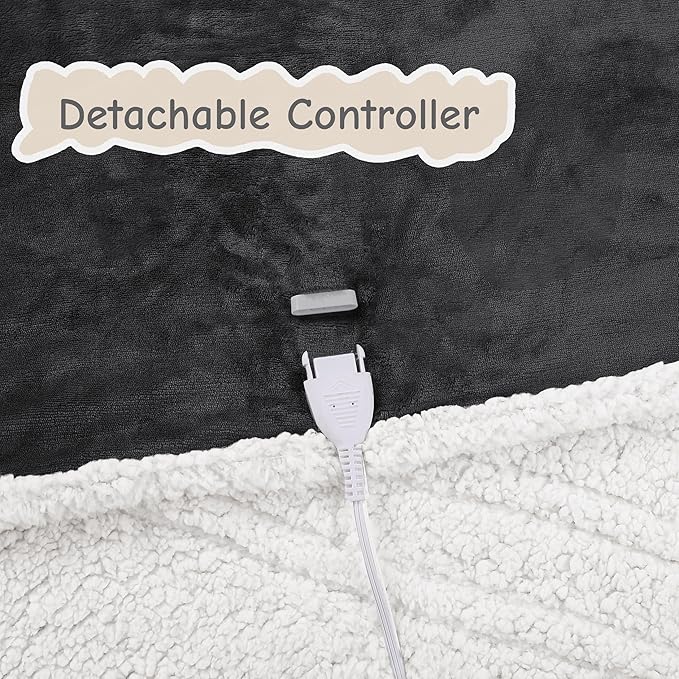 Electric Heated Blanket Throw Size 50"x60", Soft Flannel with Overheat Protection, 9 Adjustable Heat Settings & 10-Hour Auto-Off Timer, Fast Heating for Winter Comfort, Dark Gray