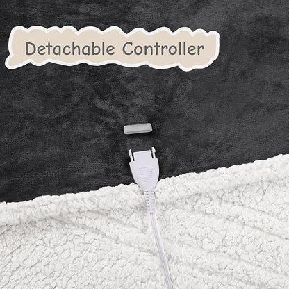 Electric Heated Blanket Throw Size 50"x60", Soft Flannel with Overheat Protection, 9 Adjustable Heat Settings & 10-Hour Auto-Off Timer, Fast Heating for Winter Comfort, Dark Gray