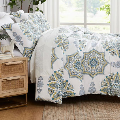 Southshore Fine Living, Inc. Oversized Twin XL Comforter Set, Down Alternative Boho Comforter, Paisley Floral Bedspread Coverlet Set, Twin/XL Bedding with Matching Pillow Sham, Aqua on White