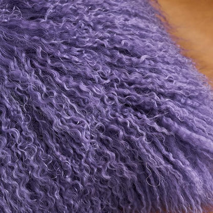 Genuine Mongolian Lamb Fur Pillow Cover – 12"x20" Rectangular Cushion Case – Soft Curly Wool Decorative Accent for Sofa, Bed, or Chair(Royal Lavender)