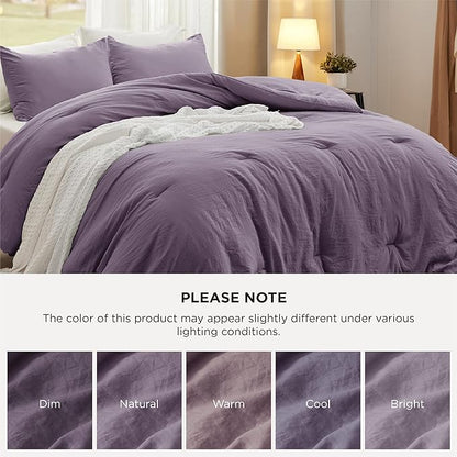 Bedsure Queen Comforter Set, Grayish Purple Soft Prewashed Bedding for All Seasons, 3 Pieces GentleSoft™ Bed Set, 1 Lightweight Comforter (90"x90") and 2 Pillowcases (20"x26")