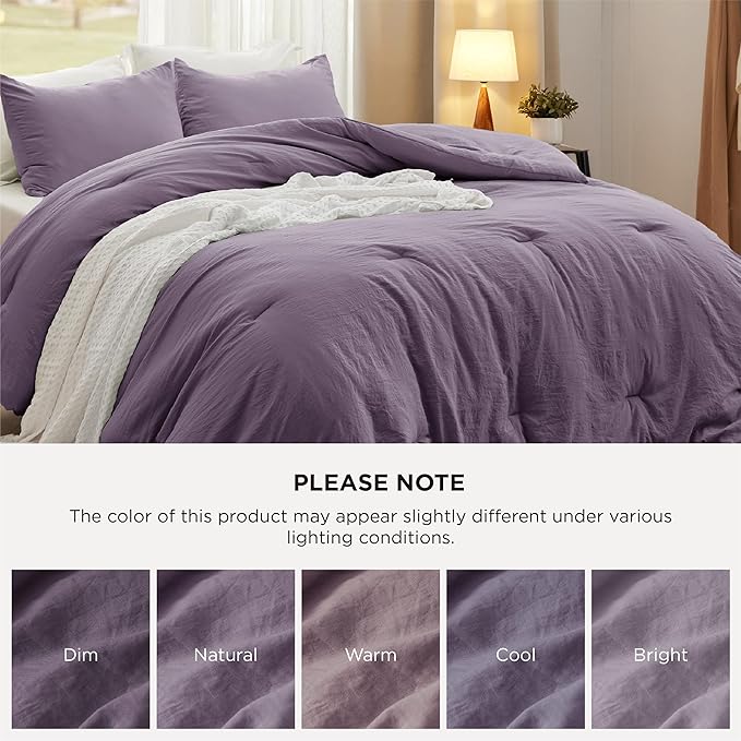 Bedsure Oversized King Comforter Set, Grayish Purple Soft Prewashed Bedding for All Seasons, 3 Pieces GentleSoft™ Bed Set, 1 Lightweight Comforter (120"x98") and 2 Pillowcases (20"x36")