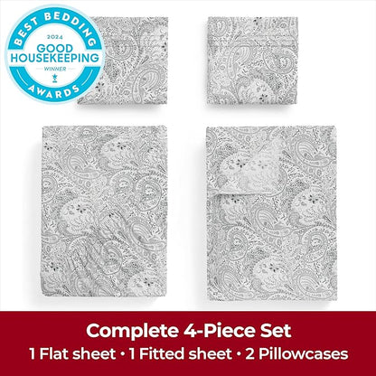 Mellanni Extra Deep Queen Sheets - 4 PC Iconic Collection Bedding - Hotel Luxury, Ultra Soft, Cooling Bed Sheets - Wrinkle, Fade, Stain Resistant (Queen, Paisley Gray)